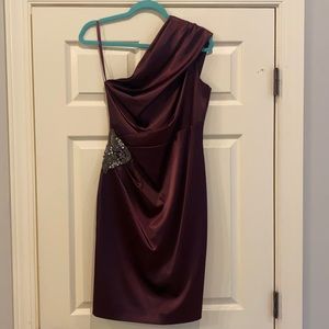 Gorgeous burgundy satin one shoulder dress